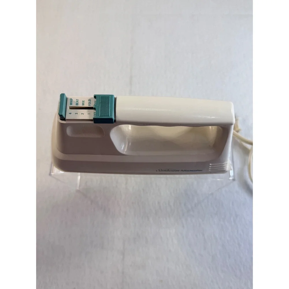 Sunbeam Mixmaster Hand Mixer White Teal 4 Speed Model 03151 110W Corded Electric